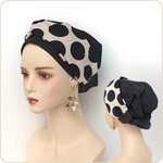 医療用帽子　ケア帽子　ドット柄　ブラック　ヘアバンド　帽子　リラックス　ゆったり　水玉　ドット