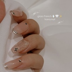 【𝐍𝐨.𝟑𝟐𝟗🤎】杏仁ベージュのガラスフレンチネイル　推し活ネイル　ワンホンネイル　成人式　ブライダル　結婚式　ネイルチップ　韓国ネイル　ハナネイル　329