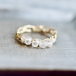 天然クリスタル  ボタンカット4mm×4、マザーオブパール /リング /k14gf  シルバー  ピンクゴールド 