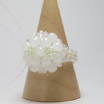 パールホワイトオパールABとライトイエローのダブルフラワーリング　0033