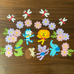 【ハンドメイド】コスモス畑　動物セット　秋　9月　10月　トンボ　壁面装飾