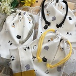 ⭐️新作⭐️にゃんこ巾着❤️22 ×16.5ミニポケットティッシュカバー付き⭐️可愛いコップ袋、お箸ケース袋、歯ブラシ入れに⭐️ひも2本タイプ