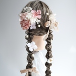 A347 オーガンジーリボン　ベルベットリボン　髪飾り　ピンク　ピンクベージュ　浴衣　七五三　成人式　卒業式　振袖　袴　カラフル