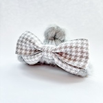 【OUTLET SALE】ふわっふわ♡リボン付きファーバンスクリップ  大きいリボン  千鳥格子  グレー