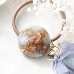 Blue×brown お花のシフォンタッセルヘアゴム
