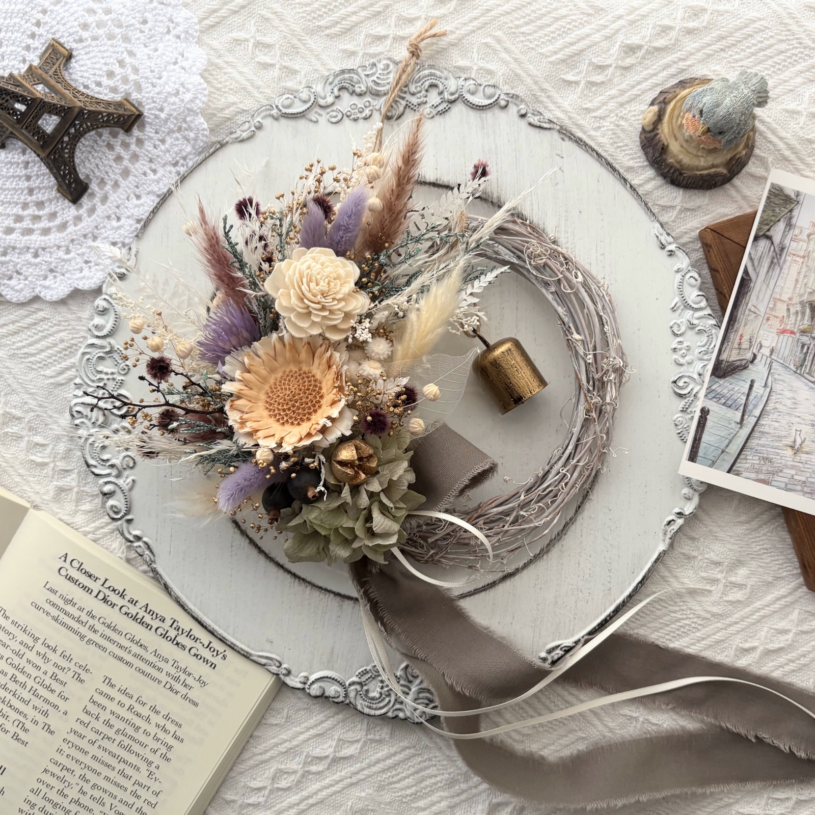 アンティークハーフリース シャビーブルーのガーベラ♡ハーフリース