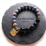 【jvjag30078様専用◆御売約】1300→800　　　　BL451-16オニキス+Colorful MARBLE+猫 17㎝*天然石ブレスレット   【送料無料】 　