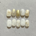 No.94  ネイルチップ　ニュアンスネイル　ホワイトネイル　アシメネイル　ぷっくりネイル　ゴールドネイル　ミラーネイル