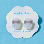 おめかしうさちゃんのイヤリング(グレージュ)    |   うさぎ リボン クリア 透明感 ラメ レジン 秋