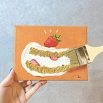 原画『ひとふでケーキ』15㎝×20㎝ 絵画/アクリル画/テクスチャーアート/アート/キャンバス/インテリア