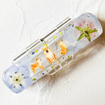 柴犬とネモフィラの印鑑ケース　ハンコ入れ/青/ブルー/アクリルケース/レジン/シルバーラメ/かすみ草/朱肉付き/プチギフト