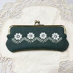 【受注製作】がま口ペンケース　つるバラ　Green