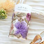 インド刺繍リボン　インド刺繍　ポニーフック　パープル　紫　花柄　ボタン付き　刺繍リボン　花柄　フラワー　花　ヘアアクセサリー　結婚式　お呼ばれ　ギフト　プレゼント　髪飾り