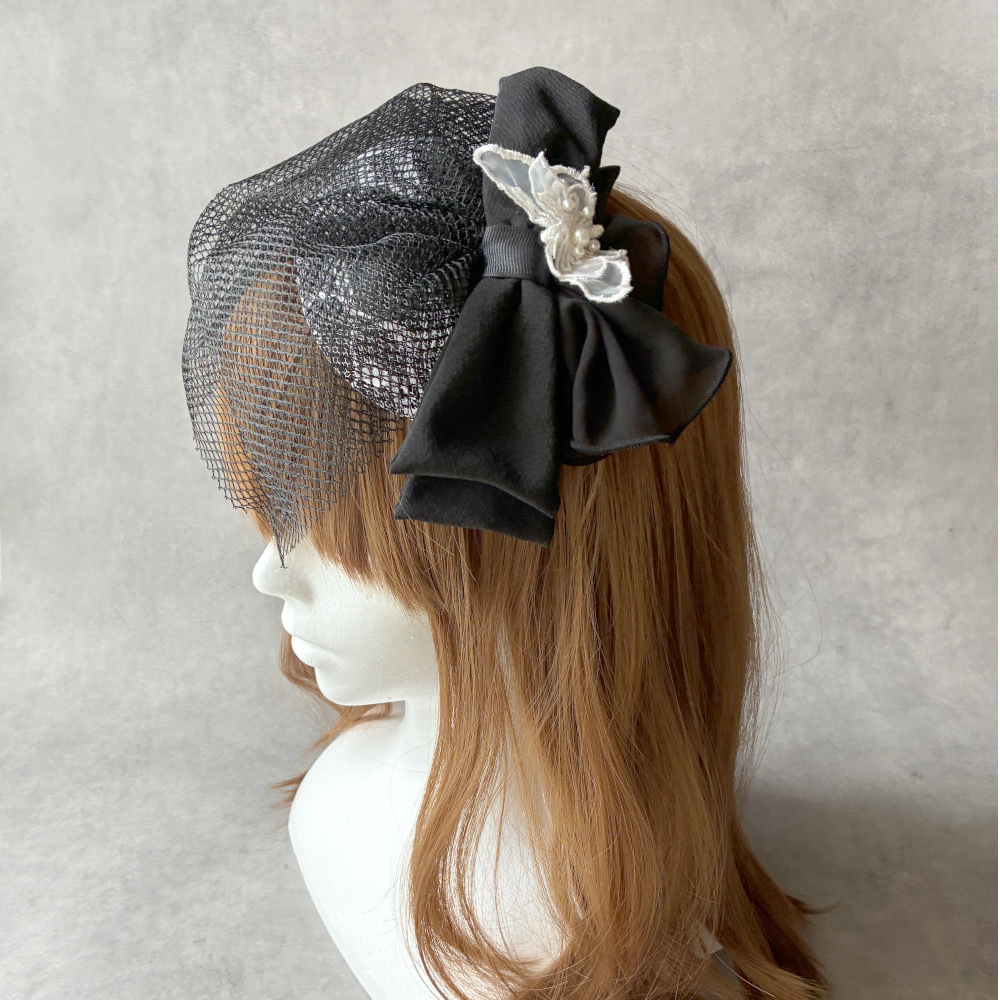 京都 蝶レースの和ボンネ シルク×リボンの上品ヘッドドレス 成人式・卒業式・着物・袴［HB1373］ 5,390円