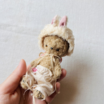 紅茶染めうさくま【１１cm】小さなぬいぐるみ／ハンドメイドミニチュアテディベア