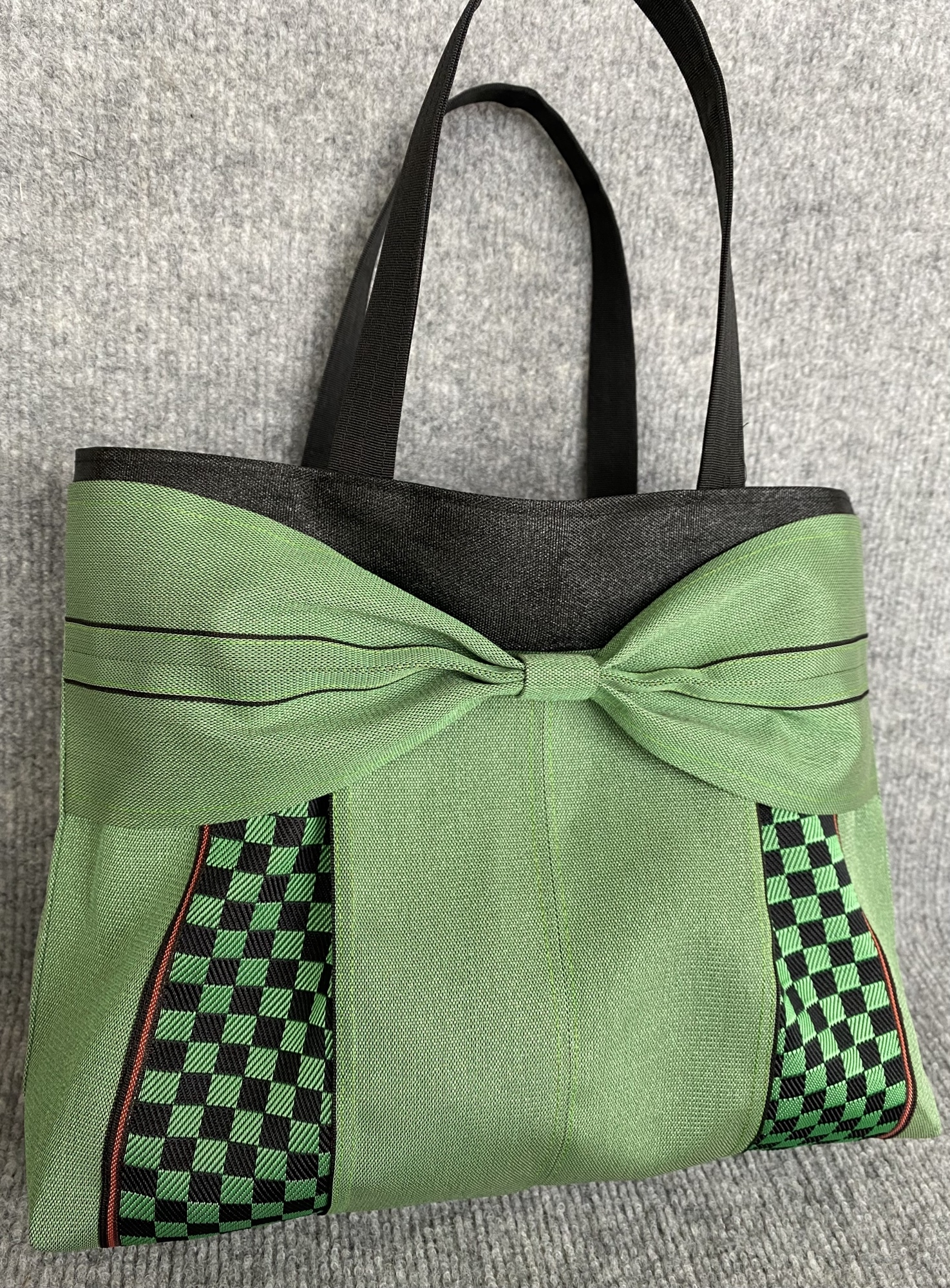 超軽量♡倉敷畳縁シンプルリボンショルダーバッグ：３点セット 受注生産】倉敷畳縁シンプルリボンショルダーバッグ(南天