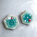 美濃焼タイルのクリームソーダイヤリング/ピアス(青緑)