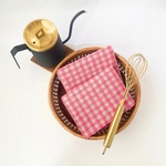 リネンヘンプのキッチンクロス　『さくらんぼチェック』　布巾　ピンク　チェリー