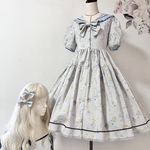 マーメイド柄セーラーワンピース 淡グレー ロリータワンピース ロリィタファッション