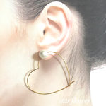 再販5☆コットンパールとハートフープの樹脂ピアス♡金属アレルギー対応