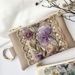 【new】【再販】【受注制作】［purple］インド刺繍リボン　合皮　フェイクレザー　カラビナ付きポーチ