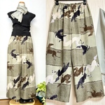 跳ね馬柄＊薄絹ワイドパンツ＋ストール＊裏地付き＊着物リメイク