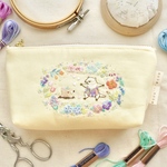 [sandoraramonさま用ページ]お花に囲まれるアリクイとモグラの手刺繍ポーチ