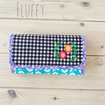 check & flower 23　Wファスナー長財布