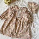 【特集掲載】秋の庭のワンピース✳︎敏感肌✳︎90cm✳︎2歳✳︎3歳✳︎花柄✳︎フェアリードレス✳︎リボン✳︎付け襟付き✳︎ボンネット付き