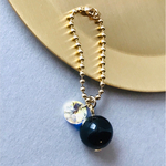 厄年のお守りに✴︎最強の守護石✴︎モリオン(黒水晶)チャーム 天然石 ボールチェーン カニカン お守り／スワロフスキークリスタルオーロラ　　ネックレスチャームにも変更可能