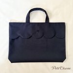 レッスンバッグ　単品　スカラップ　手刺繍　濃紺　ポリエステル混　お受験