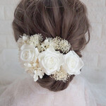 ♡ホワイト♡薔薇ヘッドドレス♡ウエディング＊卒業式＊前撮り＊和婚＊ヘアアクセサリー＊ヘッドアクセサリー＊結婚式＊あじさい＊かすみ草＊ハーフアップ＊髪飾り 