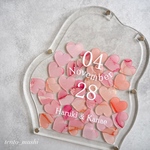 大理石調ハートピースのウェディングドロップス　ローズピンク＆コーラルピンク　マーブル　結婚証明書　pink　桜カラー　名入れok