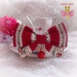 猫の首輪 🎀 蝶々リボン 花柄×レッド