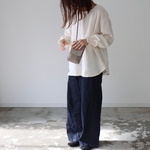 ふわふわ厚みが2倍！厚手ダブルガーゼブラウス／シャーリング袖のシンプルなブラウス／ふっくらダブルガーゼ／ミルキーホワイト