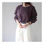 ふわふわ厚みが2倍！厚手ダブルガーゼブラウス／シャーリング袖のシンプルなブラウス／ふっくらダブルガーゼ／ダスティパープル