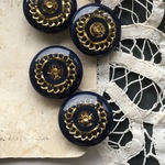 【1個】25mm/japan vintage/アクリルボタン/ネイビー×ゴールド