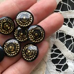 【1個】15mm/japan vintage/アクリルボタン/ブラック×ゴールド