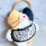 猫ぬいぐるみリングホルダー(ミケ猫　蝶々スタイ)