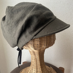 秋色リネンのキャスケット　カーキブラウン