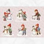 ♡10枚 ヴィンテージ雪だるま２コラージュシート♡