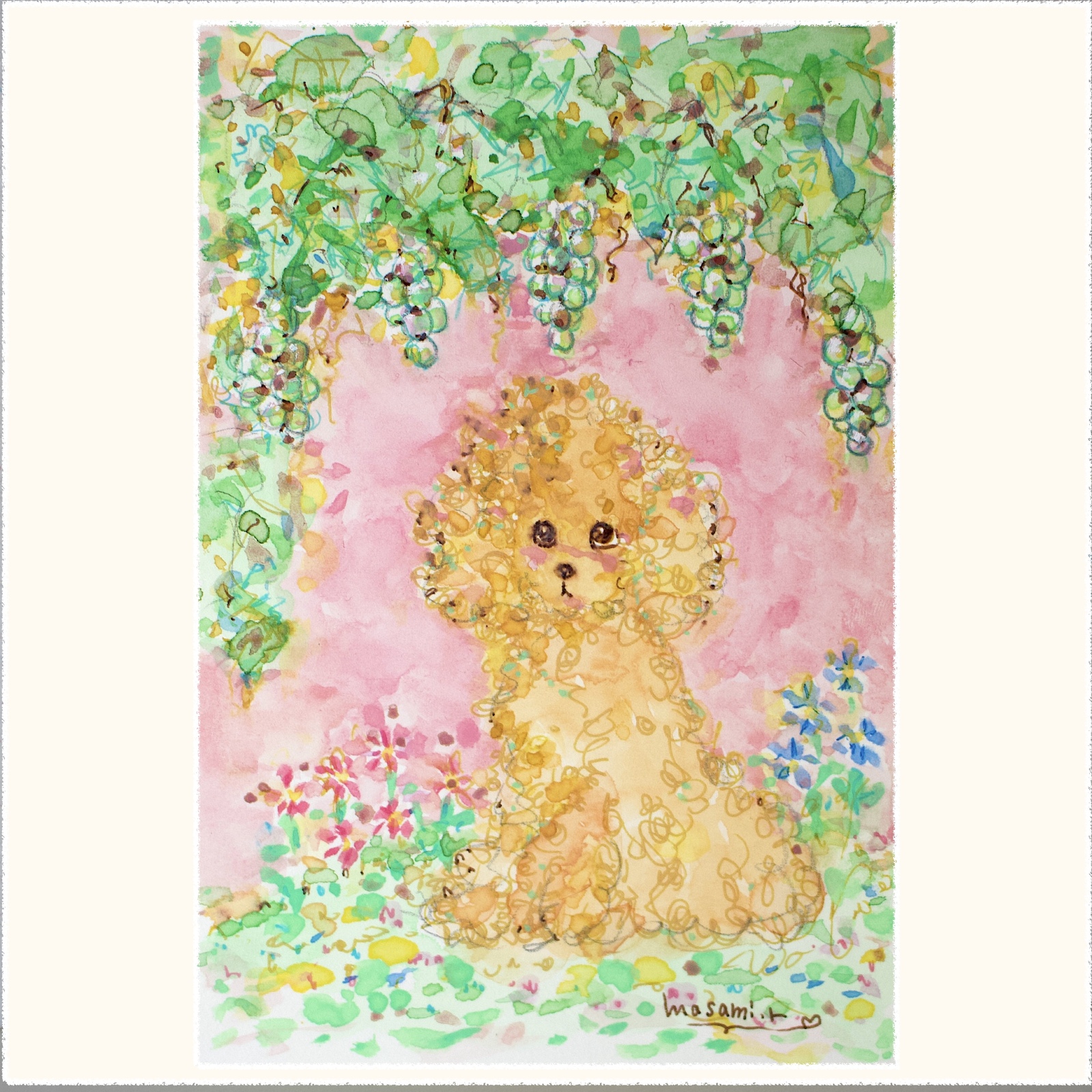 女性の絵 水彩画 原画 額付き「薔薇色の頬」 - maison de masami-r