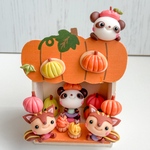 再販☆パンダちゃんのパンプキンモンブラン　ミニチュア　粘土細工　樹脂粘土　Halloween　ハロウィン　かぼちゃ　こねこねくらぶ　季節飾り りす