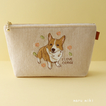 コーギー刺繍　Mサイズポーチ 