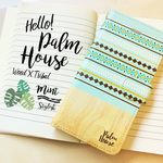 【手帳型】名入れ♪ ネイティブ柄ウッド★iPhone&Android TRIBAL WOOD ミント