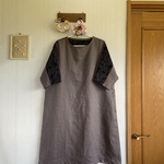 リネン×コットン刺繍地のリブドルマンスリーブワンピース