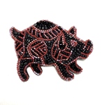 猪形 土製品 ビーズ刺繍ブローチ