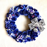 No.wreath-15564★ハロウィンリース25-(6) ブルーローズ&ハロウィン・サイン①40cm・アーティフィシャルフラワー/造花リース/秋のリース/ハロウィンリース/大型リース