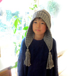 【再入荷】雪の耳付きニットキャップ●グレー