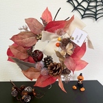 ❤︎.* 秋色リース ＊ 木の実とリーフのナチュラルアレンジ リース ハロウィンタグ付き 紅葉  木の実  パンパス  栗　木の実　松ぼっくり